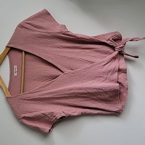Madewell Cotton Slub Wrap Top - Dusty Rose